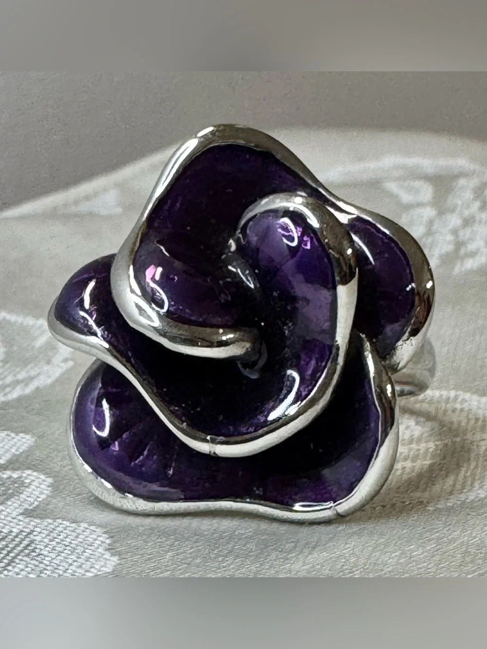 Purple Enamel Flower Statement Ring Size 8